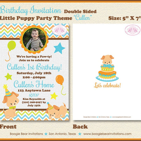 Little Puppy Birthday Party Invitation Photo Boy Girl Dog Pet Paw Pawty Boogie Bear Invitations Cullen Theme Paperless Printable Printed