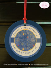 Load image into Gallery viewer, Outer Space Birthday Party Favor Tags Rocket Stars Planets Boy Girl Galaxy Solar System Travel Future Boogie Bear Invitations Skyler Theme