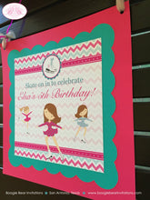 Load image into Gallery viewer, Ice Skating Birthday Door Banner Girl Party Pink Girl Winter Skate Rink Aqua Teal Snowing Group Christmas Boogie Bear Invitations Elsa Theme