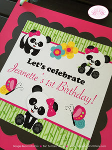 Pink Panda Bear Birthday Door Banner Girl Party Black Green Butterfly Jungle Wild Zoo Garden Bamboo Boogie Bear Invitations Jeanette Theme
