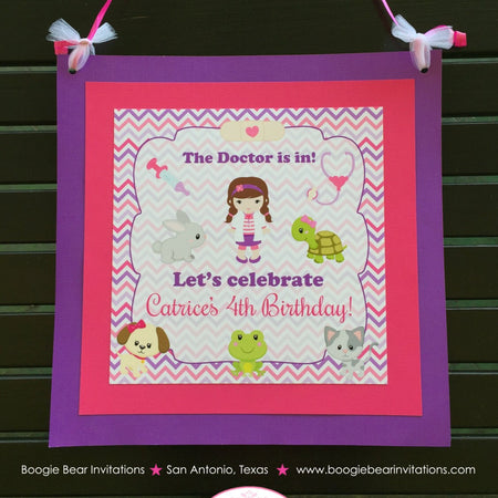 Vet Doctor Girl Party Door Banner Birthday Animal Hospital Bandage Pink Purple Emergency Pet Nurse ER Boogie Bear Invitations Catrice Theme