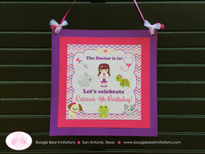 Vet Doctor Girl Party Door Banner Birthday Animal Hospital Bandage Pink Purple Emergency Pet Nurse ER Boogie Bear Invitations Catrice Theme