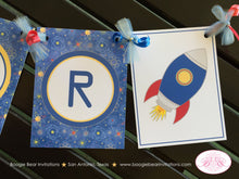 Load image into Gallery viewer, Outer Space Birthday Party Name Banner Galaxy Girl Boy Rocket Science Planet 1st 6th 7th 8th 9th 10th Boogie Bear Invitations Skyler Theme
