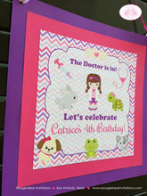Load image into Gallery viewer, Vet Doctor Girl Party Door Banner Birthday Animal Hospital Bandage Pink Purple Emergency Pet Nurse ER Boogie Bear Invitations Catrice Theme