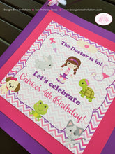 Load image into Gallery viewer, Vet Doctor Girl Party Door Banner Birthday Animal Hospital Bandage Pink Purple Emergency Pet Nurse ER Boogie Bear Invitations Catrice Theme