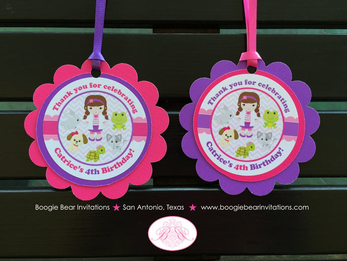 Vet Doctor Girl Birthday Favor Tags Party Treat Bag Animal Hospital Pink Purple Veterinarian Clinic Boogie Bear Invitations Catrice Theme