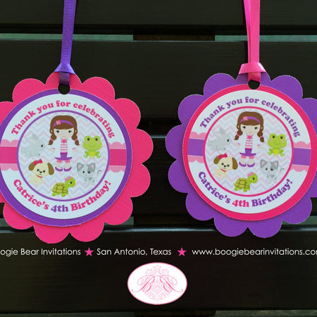 Vet Doctor Girl Birthday Favor Tags Party Treat Bag Animal Hospital Pink Purple Veterinarian Clinic Boogie Bear Invitations Catrice Theme