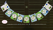 Load image into Gallery viewer, Lucky Charm Birthday Party Name Banner St. Patrick&#39;s Day Blue Boy Heart Star Clover Horseshoe Shamrock Boogie Bear Invitations Desmond Theme