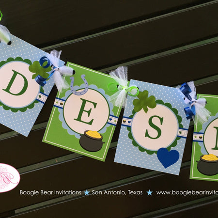 Lucky Charm Birthday Party Banner Small St. Patrick's Day Blue Boy Heart Star Horseshoe Shamrock 1st Boogie Bear Invitations Desmond Theme