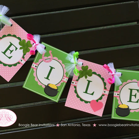 Lucky Charm Birthday Party Banner Small St. Patrick's Day Pink Girl Heart Star Horseshoe Shamrock 1st Boogie Bear Invitations Eileen Theme