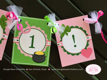 Load image into Gallery viewer, Lucky Charm Birthday Party Banner Small St. Patrick&#39;s Day Pink Girl Heart Star Horseshoe Shamrock 1st Boogie Bear Invitations Eileen Theme