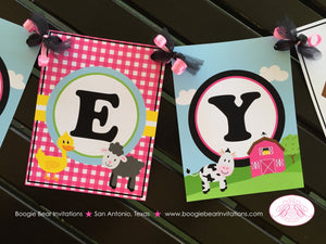 Pink Farm Animals Party Name Banner Banner Birthday Girl Petting Zoo Cow Pig Horse Barn Country Ranch Boogie Bear Invitations Paisley Theme