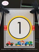 Load image into Gallery viewer, Construction Highchair I am 1 Banner Birthday Party Vehicles Zone Boy Dump Truck Honk Caution 1st Boogie Bear Invitations Russell Theme