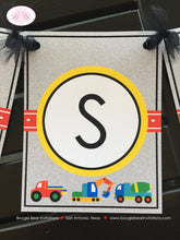 Load image into Gallery viewer, Construction Vehicles Party Name Banner Birthday Caution Modern Zone Boy Dump Truck Front Loader Car Boogie Bear Invitations Russell Theme