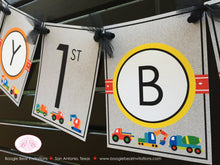 Load image into Gallery viewer, Construction Vehicles Happy Birthday Banner Party Caution Modern Zone Boy Dump Truck Stop Heavy Load Boogie Bear Invitations Russell Theme