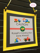 Load image into Gallery viewer, Construction Vehicles Party Door Banner Happy Birthday Big Boy Dump Truck Caution Stop Heavy Load Boogie Bear Invitations Russell Theme