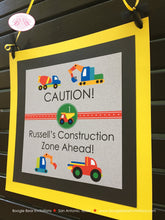 Load image into Gallery viewer, Construction Vehicles Party Door Banner Happy Birthday Big Boy Dump Truck Caution Stop Heavy Load Boogie Bear Invitations Russell Theme