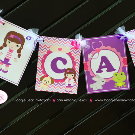 Vet Doctor Girl Birthday Party Banner Name Animals Hospital Pink Purple Veterinarian Clinic Nurse Dr Boogie Bear Invitations Catrice Theme