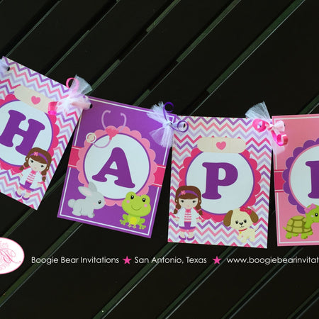 Vet Doctor Girl Birthday Party Banner Happy Animals Hospital Pink Purple Emergency Nurse Veterinarian Boogie Bear Invitations Catrice Theme