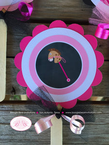 Chalkboard Cowgirl Pink Cupcake Toppers Birthday Party Horse Pony Girl Hat Boots Country Farm Barn Boogie Bear Invitations Annie Theme