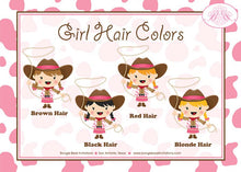Load image into Gallery viewer, Pink Cowgirl Birthday Party Door Banner Western Brown Cow Print Boots Hat Girl Showdown Horseshoe Horse Boogie Bear Invitations Molly Theme