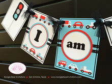 Load image into Gallery viewer, Cars Trucks Highchair I am 1 Banner Birthday Party Vehicles Stoplight Girl Boy Red Blue Black Retro 1st Boogie Bear Invitations Sam Theme