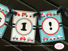 Load image into Gallery viewer, Cars Trucks Birthday Banner Small Party Vehicles Stoplight Girl Boy Red Blue Black Retro Travel Road Trip Boogie Bear Invitations Sam Theme
