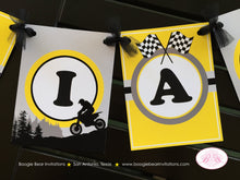 Load image into Gallery viewer, Dirt Bike Birthday Party Name Banner Yellow Black Mountain Boy Girl 1st 2nd 3rd 4th 5th 6th 7th 8th Boogie Bear Invitations Santiago Theme