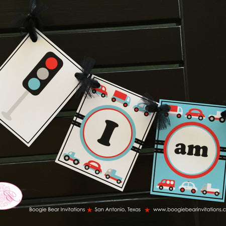 Cars Trucks Highchair I am 1 Banner Birthday Party Vehicles Stoplight Girl Boy Red Blue Black Retro 1st Boogie Bear Invitations Sam Theme