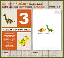 Load image into Gallery viewer, Dinosaur Birthday Party Invitation Boy Girl Dino Retro Burlap Stomp Roar Boogie Bear Invitations Harrison Theme Paperless Printable Printed