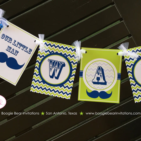 Mustache Bash Birthday Party Name Banner Little Man Chevron Boy Navy Blue Lime Green Hip 1st 2nd 3rd Boogie Bear Invitations Walter Theme
