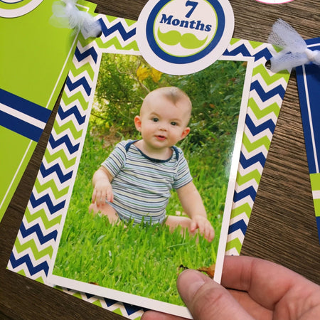 Mustache Bash Photo Timeline Banner Happy 1st Birthday Little Man Lime Green Navy Blue White Moustache Boogie Bear Invitations Walter Theme