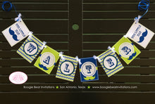 Load image into Gallery viewer, Mustache Bash Birthday Party Name Banner Little Man Chevron Boy Navy Blue Lime Green Hip 1st 2nd 3rd Boogie Bear Invitations Walter Theme