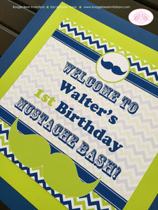 Mustache Bash Birthday Party Door Banner Boy Happy Chevron Modern Lime Green Navy Blue Little Man Retro Boogie Bear Invitations Walter Theme