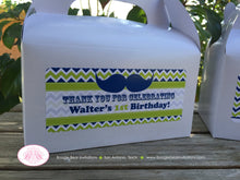 Load image into Gallery viewer, Mustache Bash Birthday Party Treat Boxes Favor Tags Bag Little Man Chevron Lime Green Navy Blue Boy 1st Boogie Bear Invitations Walter Theme