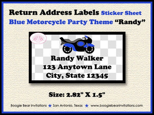 Blue Motorcycle Birthday Party Invitation Boy Girl Race Enduro Motocross Racing Track Boogie Bear Randy Theme Paperless Printable Printed