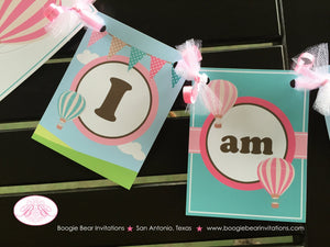 Hot Air Balloon Highchair I am 1 Banner Birthday Party Pink Teal Aqua Turquoise Ribbon Girl 1st 2nd Boogie Bear Invitations Margaret Theme