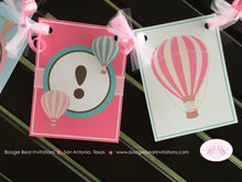 Load image into Gallery viewer, Hot Air Balloon Highchair I am 1 Banner Birthday Party Pink Teal Aqua Turquoise Ribbon Girl 1st 2nd Boogie Bear Invitations Margaret Theme