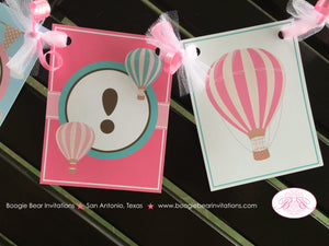 Hot Air Balloon Highchair I am 1 Banner Birthday Party Pink Teal Aqua Turquoise Ribbon Girl 1st 2nd Boogie Bear Invitations Margaret Theme