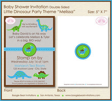 Load image into Gallery viewer, Little Dinosaur Baby Shower Invitation Party Blue Green Boy Girl 1st 2nd Boogie Bear Invitations Melissa Theme Paperless Printable Printed