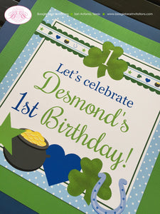 Lucky Charm Party Door Banner Birthday St. Patrick's Day Blue Boy Little Heart Shamrock Star Polka Dot Boogie Bear Invitations Desmond Theme