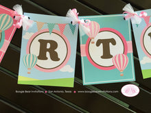 Load image into Gallery viewer, Hot Air Balloon Happy Birthday Banner Party Girl Pink Teal Aqua Turquoise 1st 2nd 3rd 4th 5th 6th 7th Boogie Bear Invitations Margaret Theme