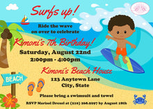 Load image into Gallery viewer, Surfer Boy Birthday Party Invitation Beach Luau Surfing Surf Swim Swimming Boogie Bear Invitations Kimoni Theme Paperless Printable Printed