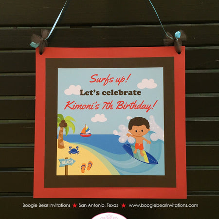 Surfer Boy Birthday Party Door Banner Beach Ocean Swimming Pool Surfing Splash Bash Summer Surf Board Boogie Bear Invitations Kimoni Theme