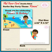 Load image into Gallery viewer, Surfer Boy Birthday Party Favor Card Tent Place Appetizer Food Sign Beach Pool Surfing Swimming Swim Boogie Bear Invitations Kimoni Theme