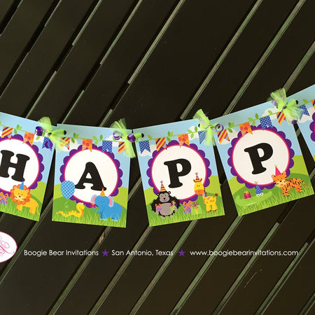 Wild Zoo Animals Happy Birthday Banner Boy Girl Safari Jungle Party Tiger Lion Zebra 1st 2nd 3rd 4th Boogie Bear Invitations Cassidy Theme