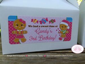 Gingerbread Girl Pink Party Treat Boxes Birthday Favor Snow Lollipop Snowflake Christmas House Sweet Boogie Bear Invitations Candy Sue Theme