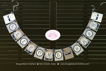 Load image into Gallery viewer, Navy Blue Whale Baby Shower Party Banner Welcome Boy Girl White Little Valentines Day Chevron Boogie Bear Invitations Kristy Theme Printed