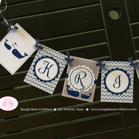 Navy Blue Whale Baby Shower Name Banner Little Boy Girl Grey White Chevron Valentines Day Swim Party Boogie Bear Invitations Kristy Theme