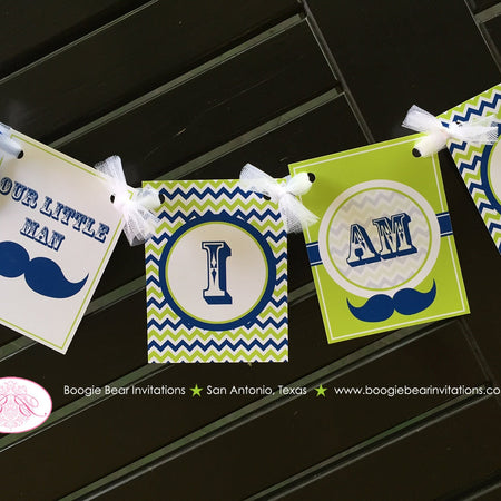 Mustache Bash Highchair I am 1 Banner Birthday Party Chevron Lime Green Navy Blue Boy 1st 2nd Boogie Bear Invitations Walter Theme Printed